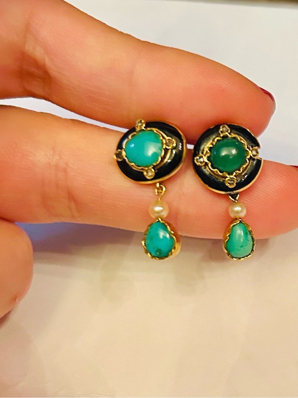 Handmade Turquoise Drop Earrings with Pearl Accent